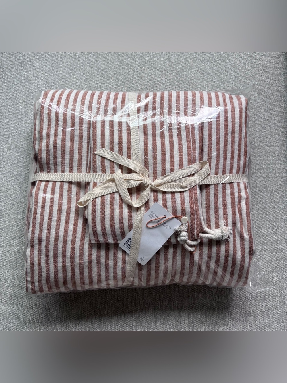 Quince European Linen Duvet Cover Terracotta / White Stripe King/Cal King NWT